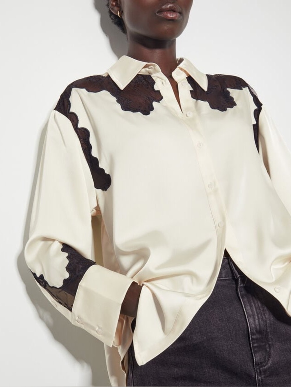 MONSOON Leah western lacy satin shirt ivory Size Medium
